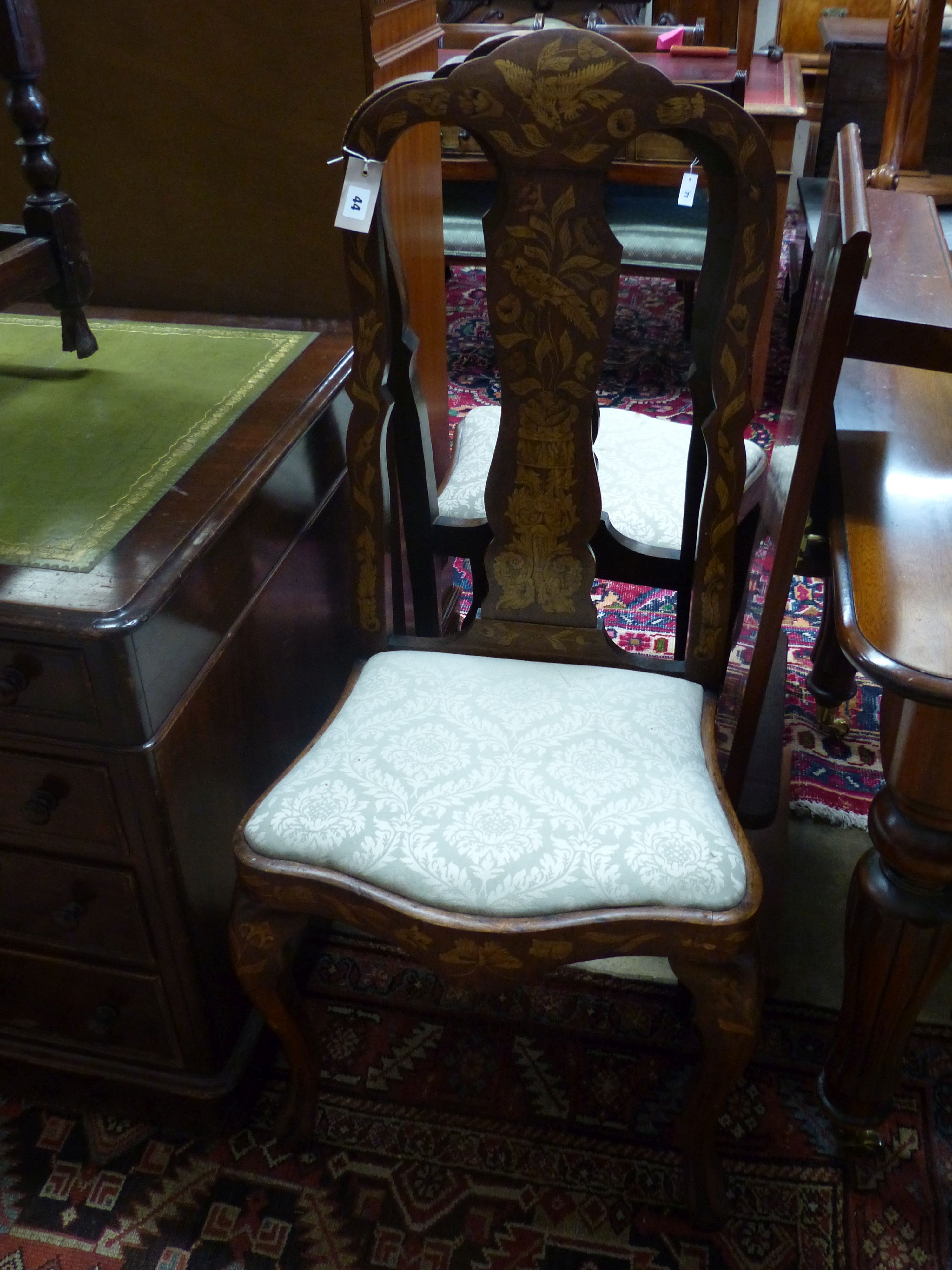 A pair of Dutch marquetry and beech side chairs - Image 3 of 3