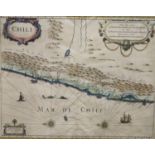 Henricus Hondius, coloured engraving, Map of Chile, 38 x 49cm