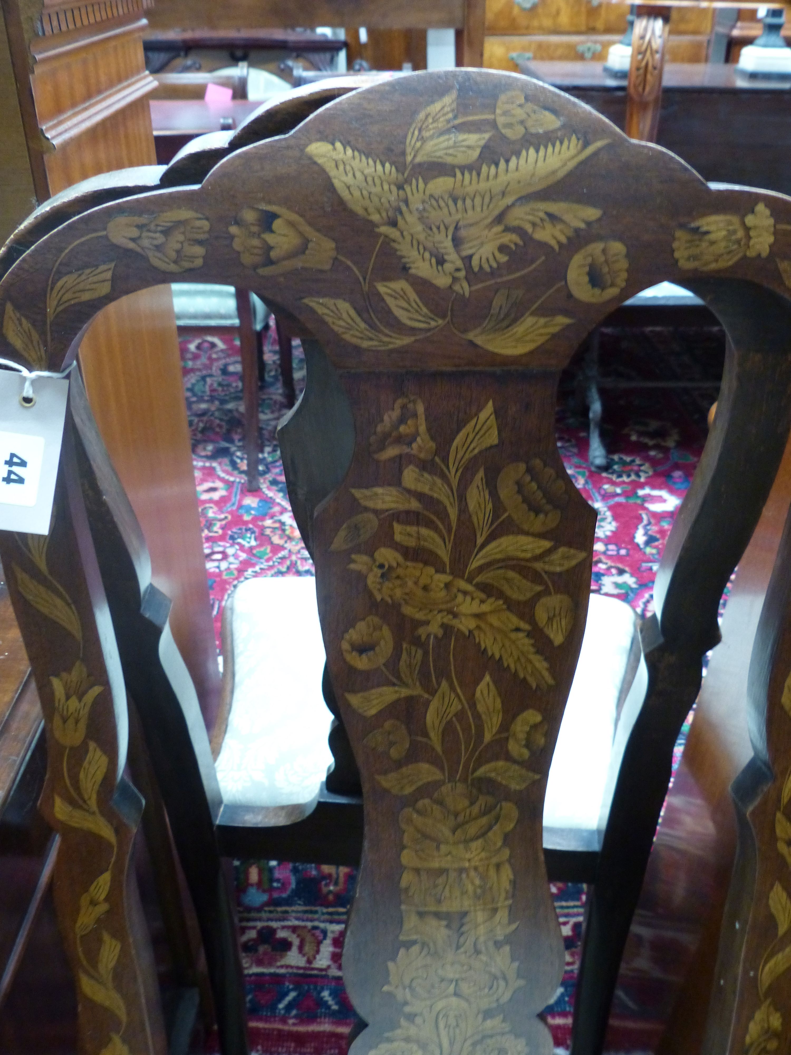 A pair of Dutch marquetry and beech side chairs - Image 2 of 3