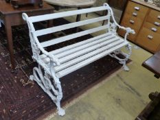 A Victorian style painted cast aluminium slatted garden bench, (Bramley) Colebrook style, length