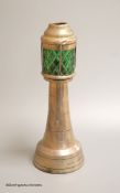 An Edwardian silver and green glass mounted novelty table lighter, modelled as a lighthouse, by