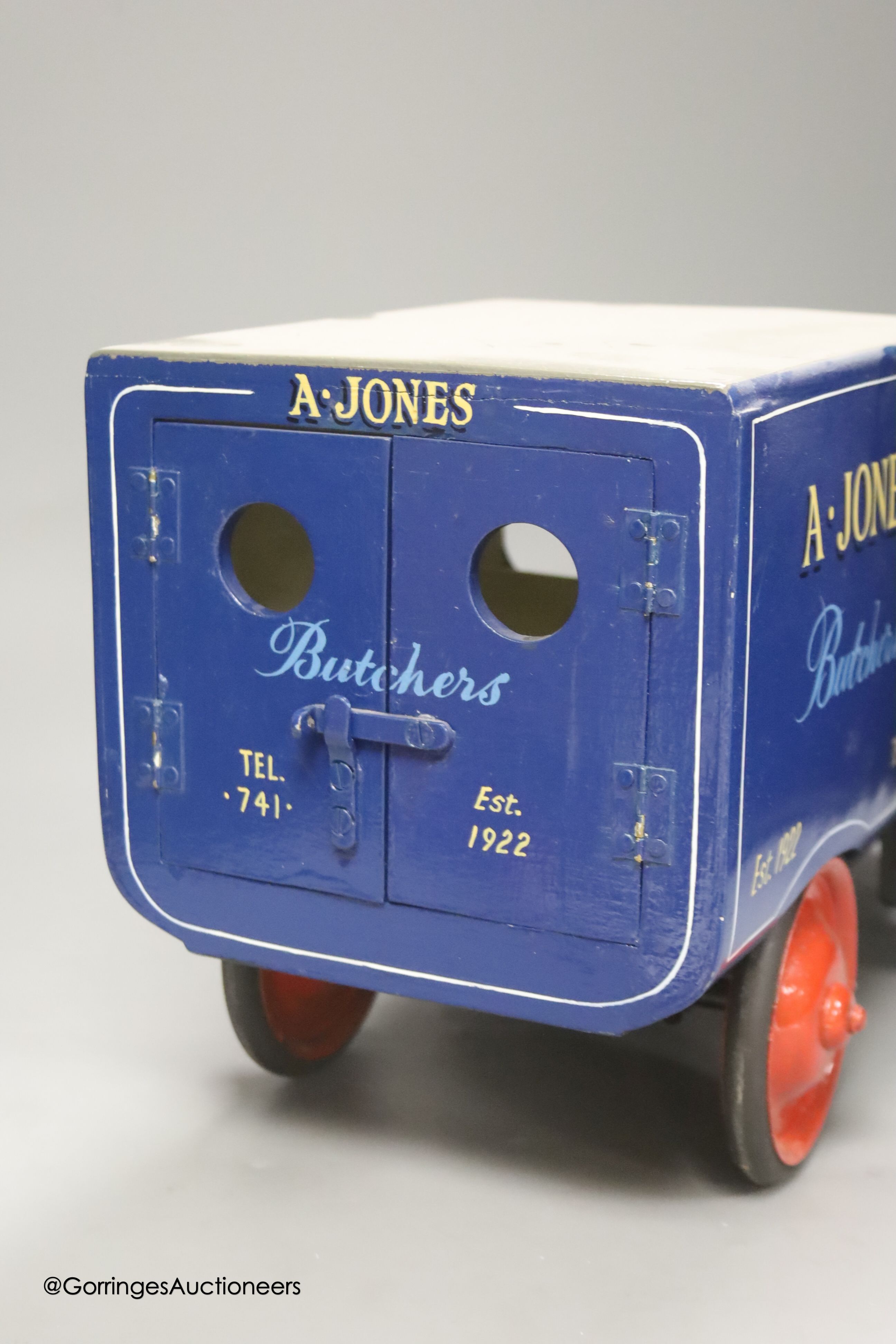 An A. Jones Butcher's painted metal model of a van, length 47cm height 25cm - Image 4 of 5