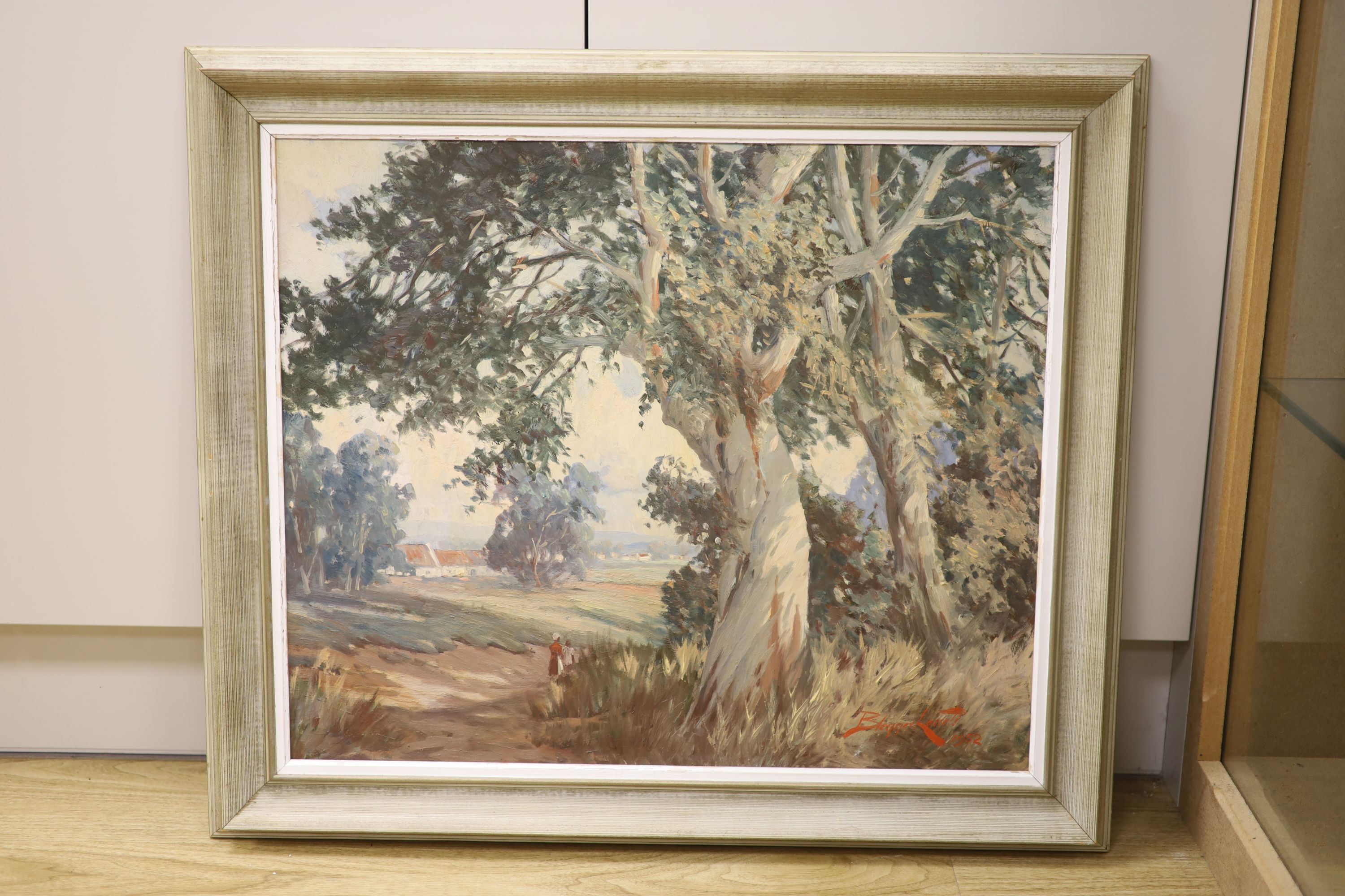 Blenner Lorrell, oil on board, South African farm scene, signed and dated 1952, 50 x 60cm - Image 2 of 4