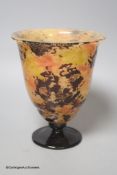 A Schneider multi-coloured pedestal glass vase, signed to base, height 19cm
