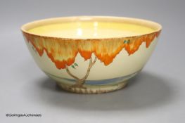 A Clarice Cliff landscape bowl, height 8cm diameter 18cm