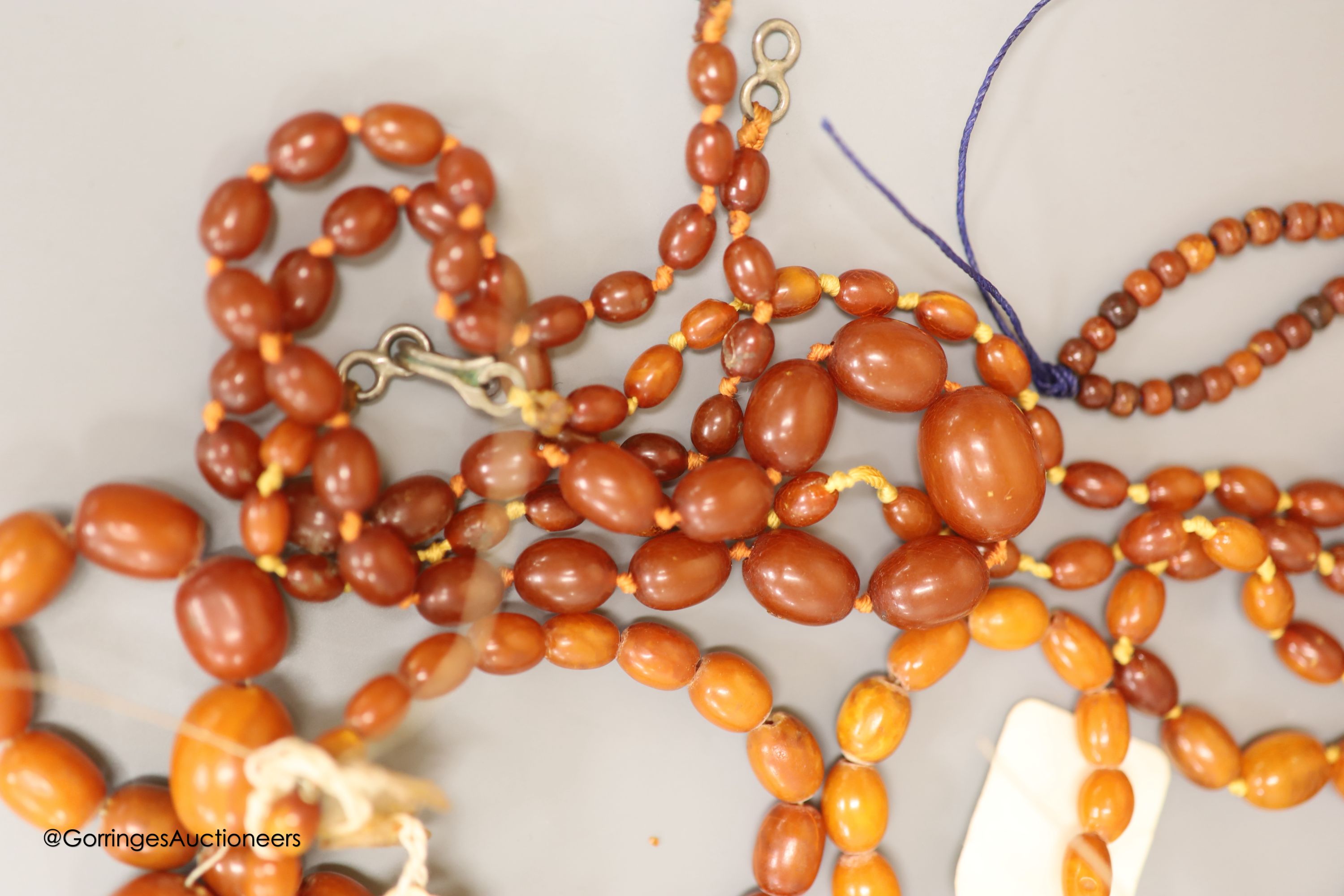 Nine assorted single strand amber bead necklaces, longest approximately 46cm, gross weight 173 - Image 3 of 5