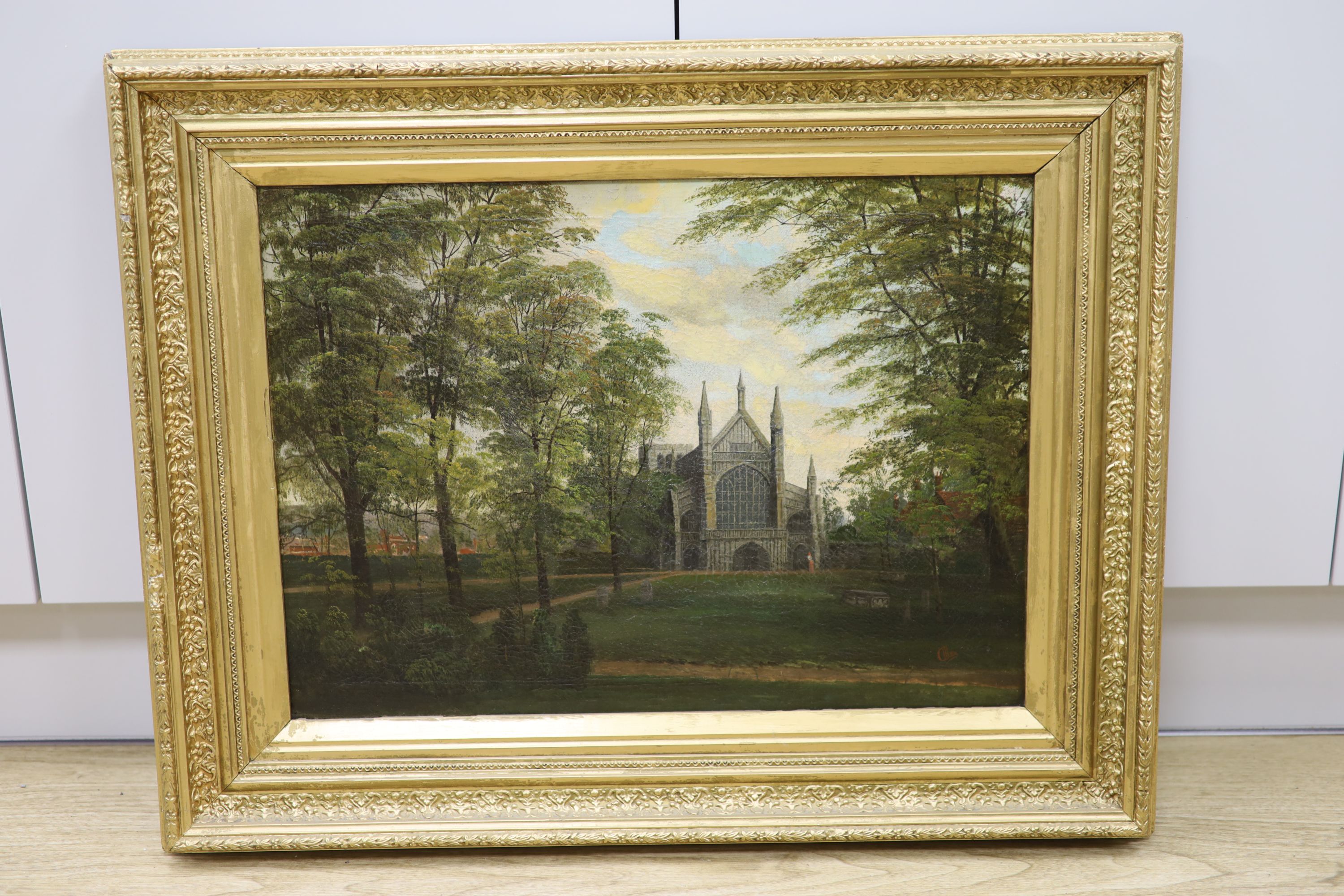 Allan (19th C.), oil on canvas, Church viewed through trees, signed, 40 x 55cm - Image 2 of 3