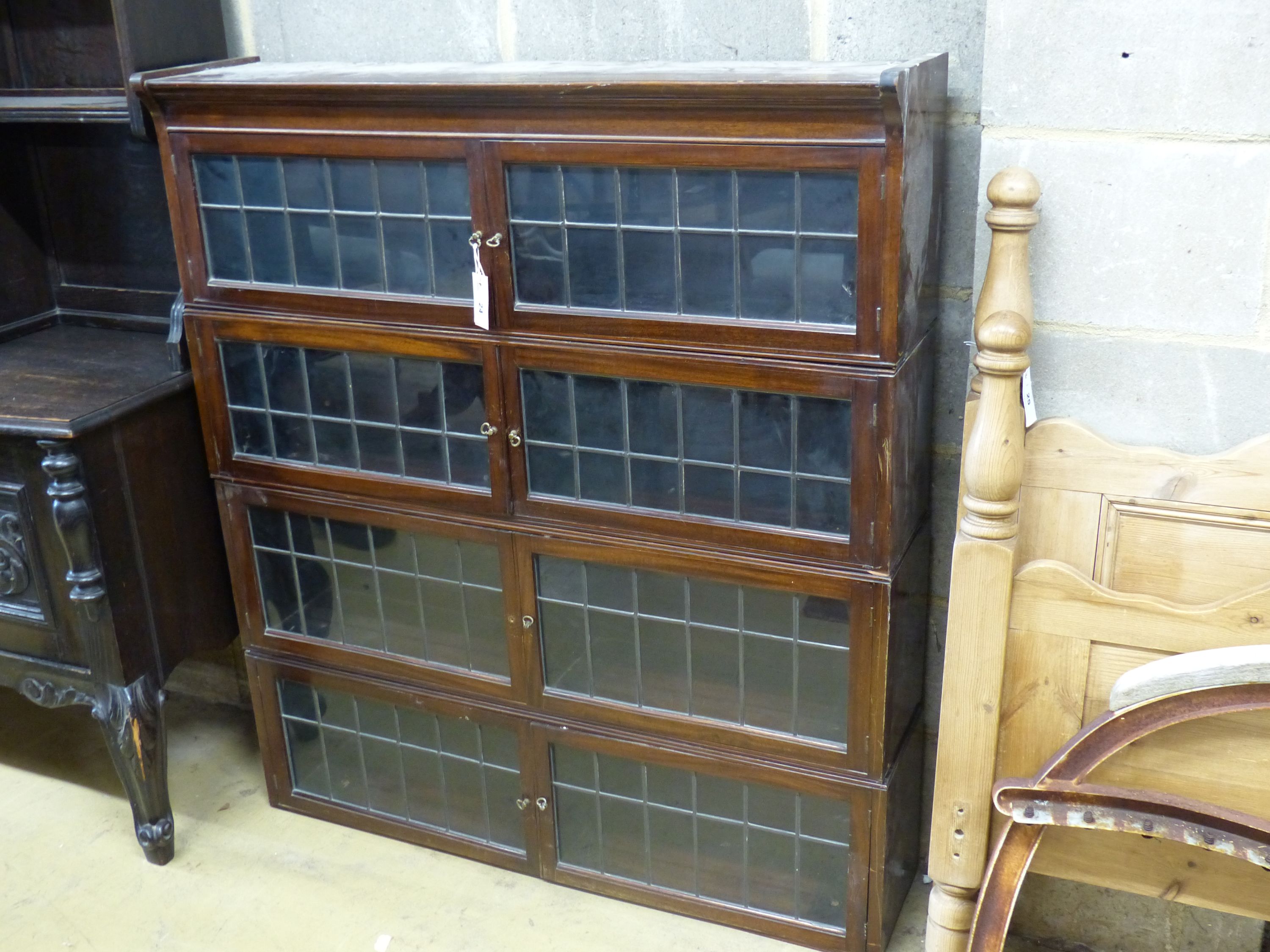 A Globe Wernicke style mahogany four section bookcase, no base, width 106cm depth 236cm - Image 3 of 3