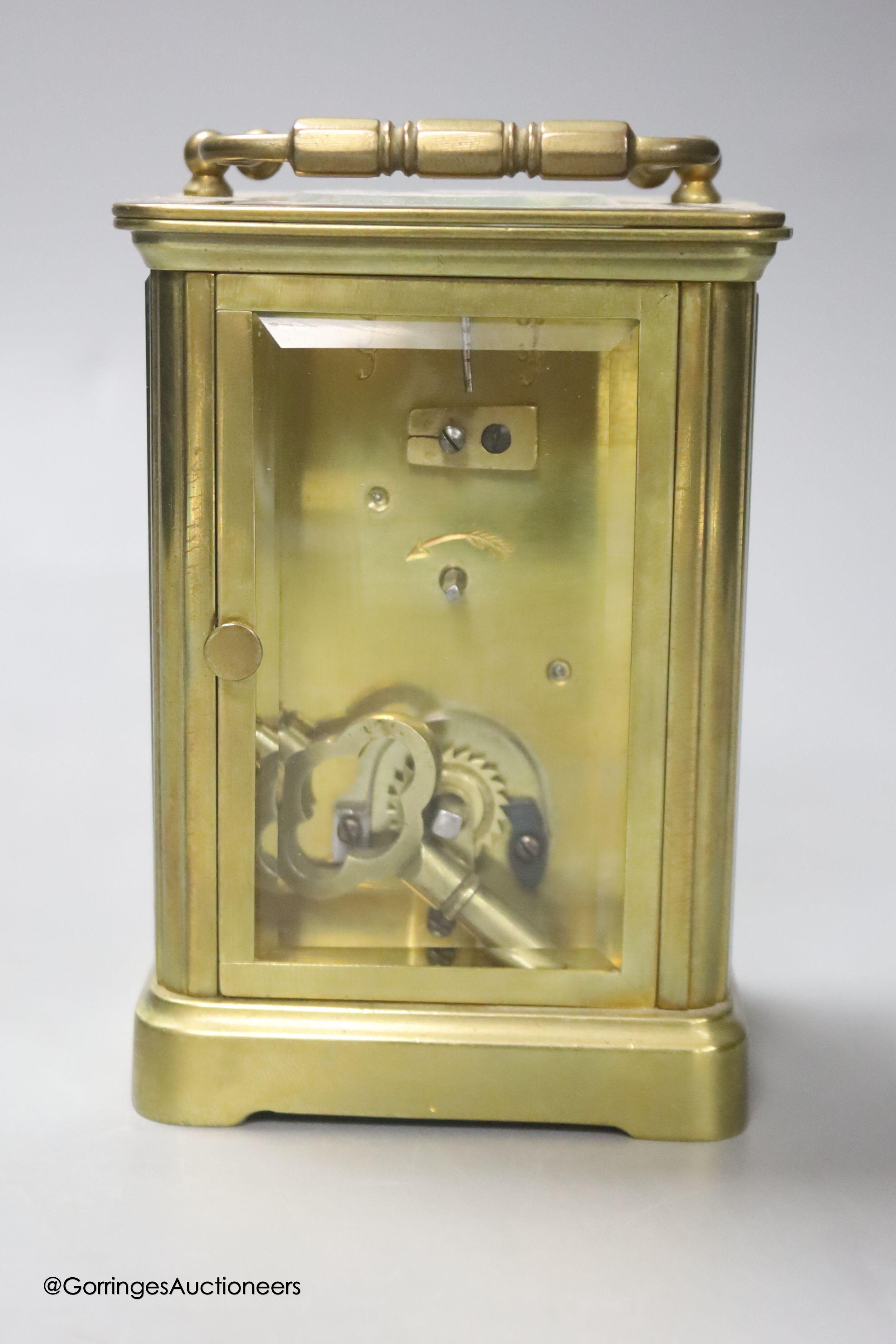 A French gilt brass carriage timepiece, height excluding handle 11cm - Image 3 of 4