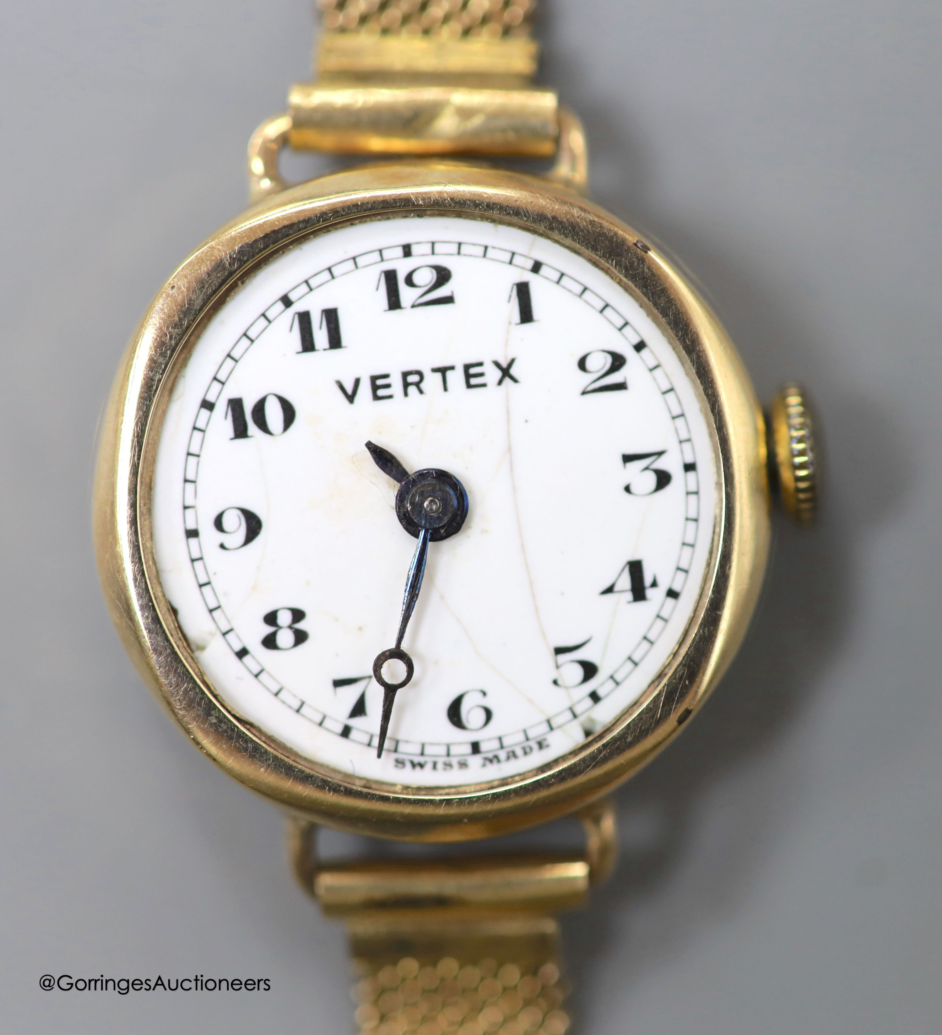 A lady's 9ct gold Vertex manual wind wrist watch, on a rolled gold mesh link bracelet and a similar - Image 4 of 6