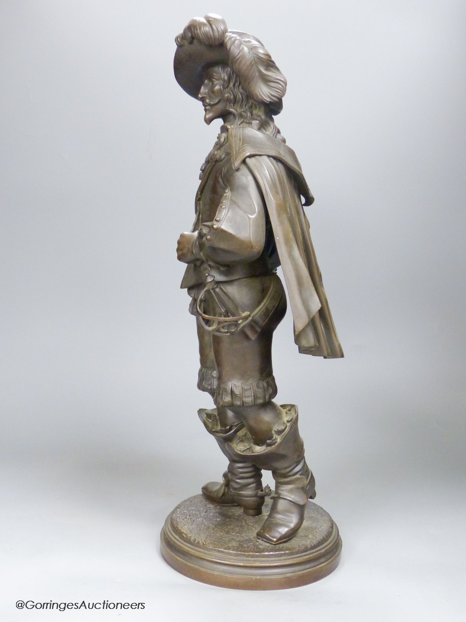 An early 20th century bronze figure of a cavalier, height 50cm - Image 2 of 3