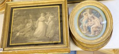 After Cipriani, pair of eglomise framed engravings, Venus and her Bath, another oval framed