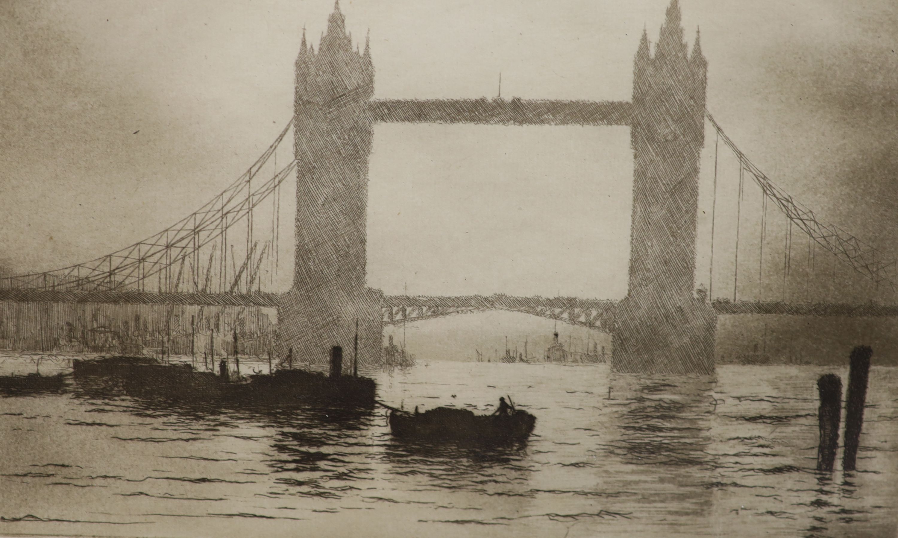 Edgar James Maybery (1877-1966), etching, Tower Bridge, signed in pencil, 12 x 20cm and an L.F. - Image 2 of 3