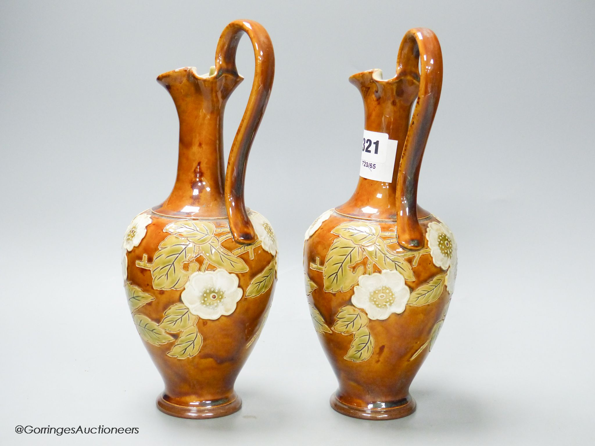 A pair of Royal Doulton stoneware ewers, height 30cm - Image 3 of 4