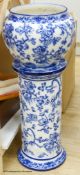 A Wedgwood Etruria England Swallow blue and white jardiniere and stand, height 79cm