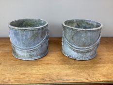 A pair of circular lead garden planters, 23cm diameter, height 20cm