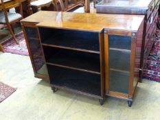 A Regency style mahogany and satinwood dwarf breakfront bookcase, width 112cm, depth 42cm, height