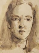 Patrick Ferguson Millard (1902-1977), ink and watercolour, Head study, signed with label verso, 24