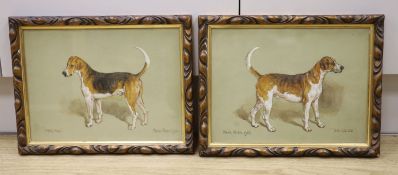 Frank Paton (1856-1909), pair of watercolours, Portraits of fox hounds; Smuggler and Vanguard,