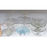 Twelve various glass cake stands