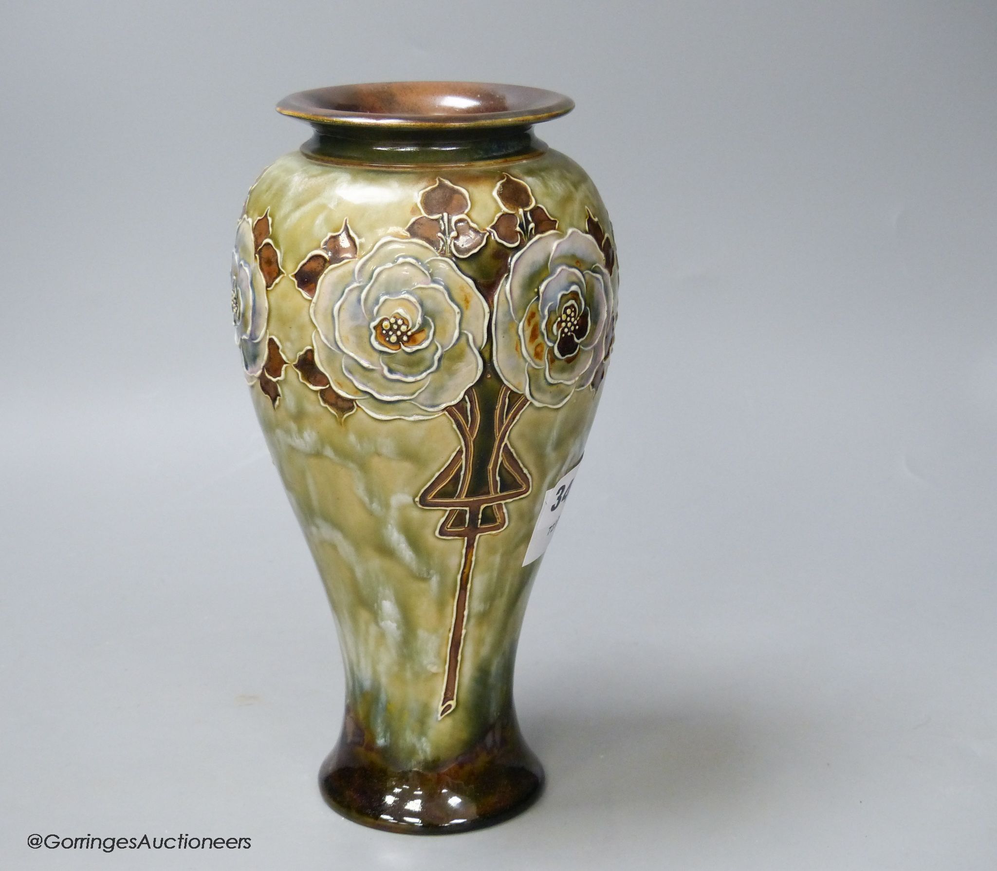 A Royal Doulton stoneware vase decorated with white roses by Eliza Simmance - Image 2 of 3
