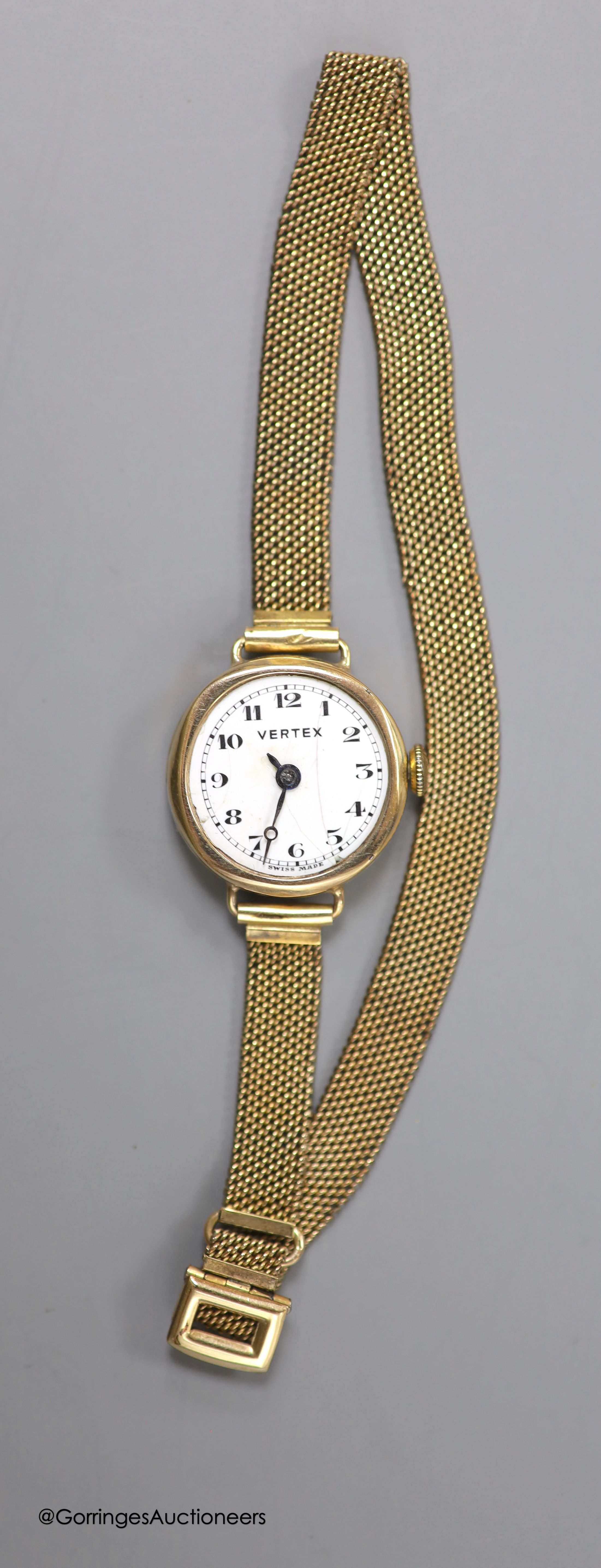 A lady's 9ct gold Vertex manual wind wrist watch, on a rolled gold mesh link bracelet and a similar - Image 5 of 6