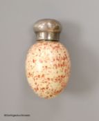 A late 19th/early 20th century silver mounted Macintyre? porcelain egg shaped scent flask, by