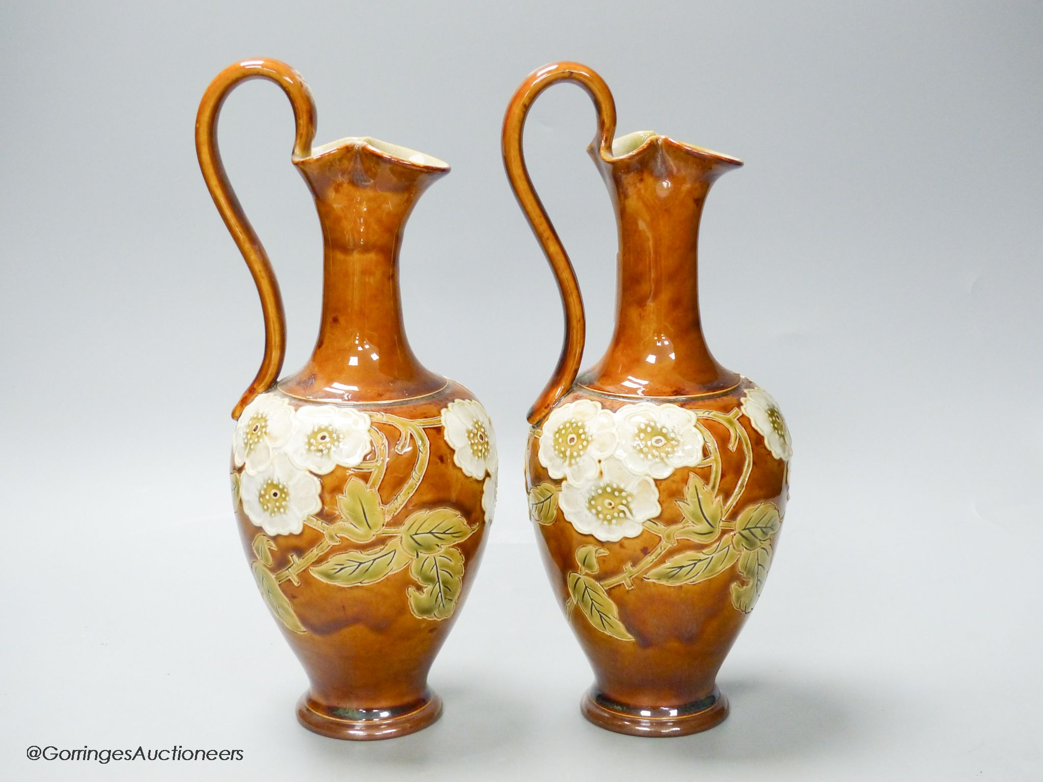 A pair of Royal Doulton stoneware ewers, height 30cm - Image 2 of 4