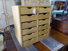 A mid century beech six drawer haberdashery chest, width 57cm, depth 40cm, height 61cm