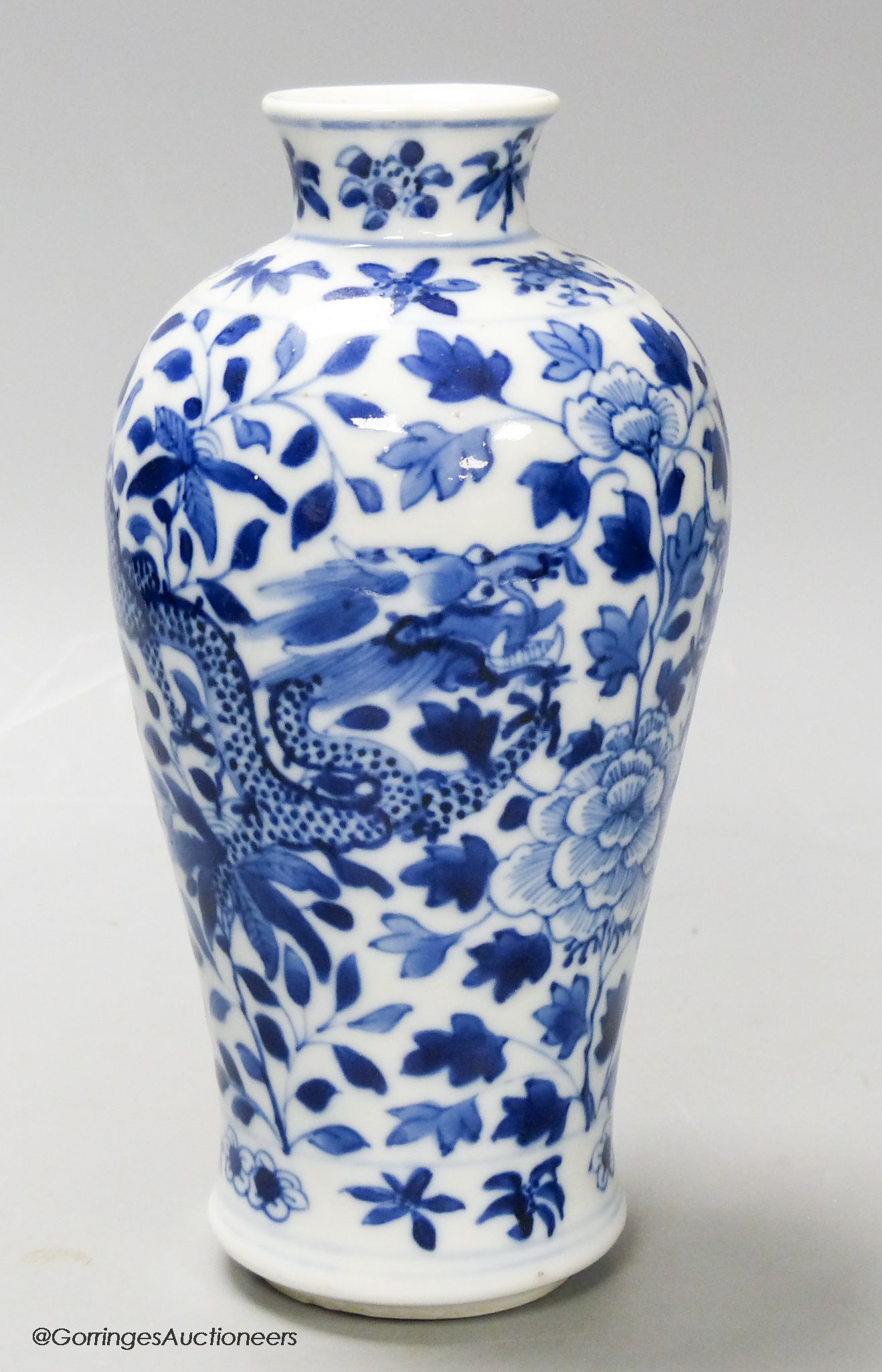 A late 19th century Chinese blue and white dragon vase, height 18cm