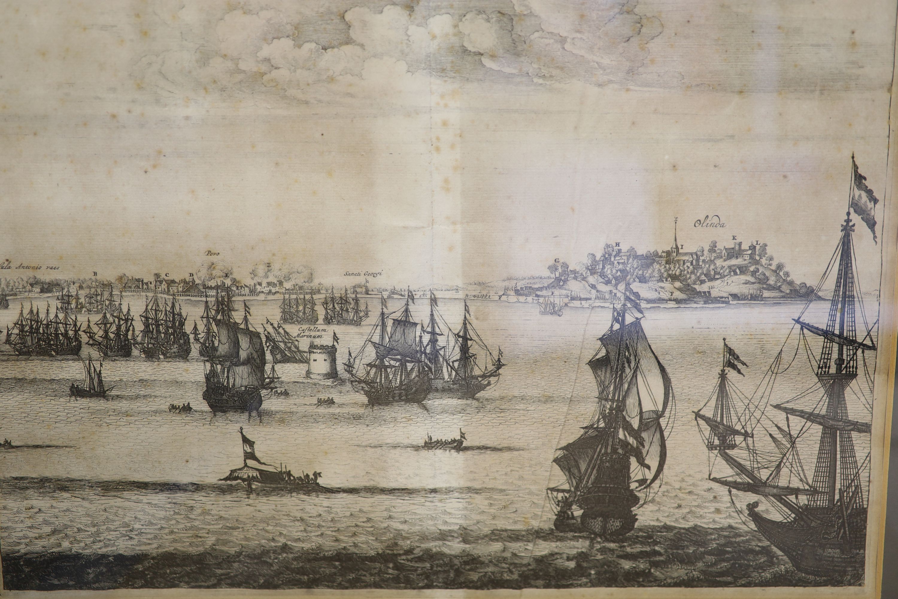 Two 18th century engravings, Views of Callao de Lima and Olienda de Phernambuco, 29 x 35cm and two - Image 5 of 5