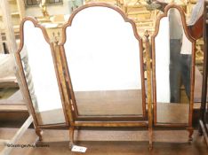An early 20th century walnut triple folding dressing table mirror, width 78cm, height 67cm