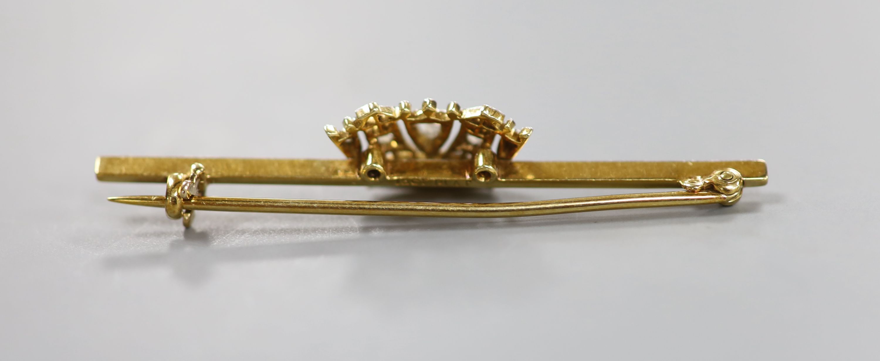 A 15ct yellow and white gold and diamond Royal Naval sweetheart brooch, 49mm, gross 3.5 grams. - Image 2 of 3
