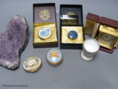 A small group of collectables including trinket boxes, a Mintons egg cup, a Lupin carriage
