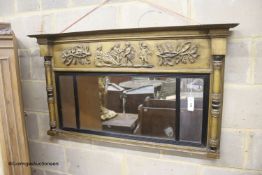 A 19th century giltwood landscape overmantel mirror, with moulded classical figures to the frieze,