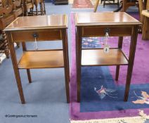 A pair of satinwood banded mahogany two tier tables, from Officer's Mess RAF Biggin Hill, sold by