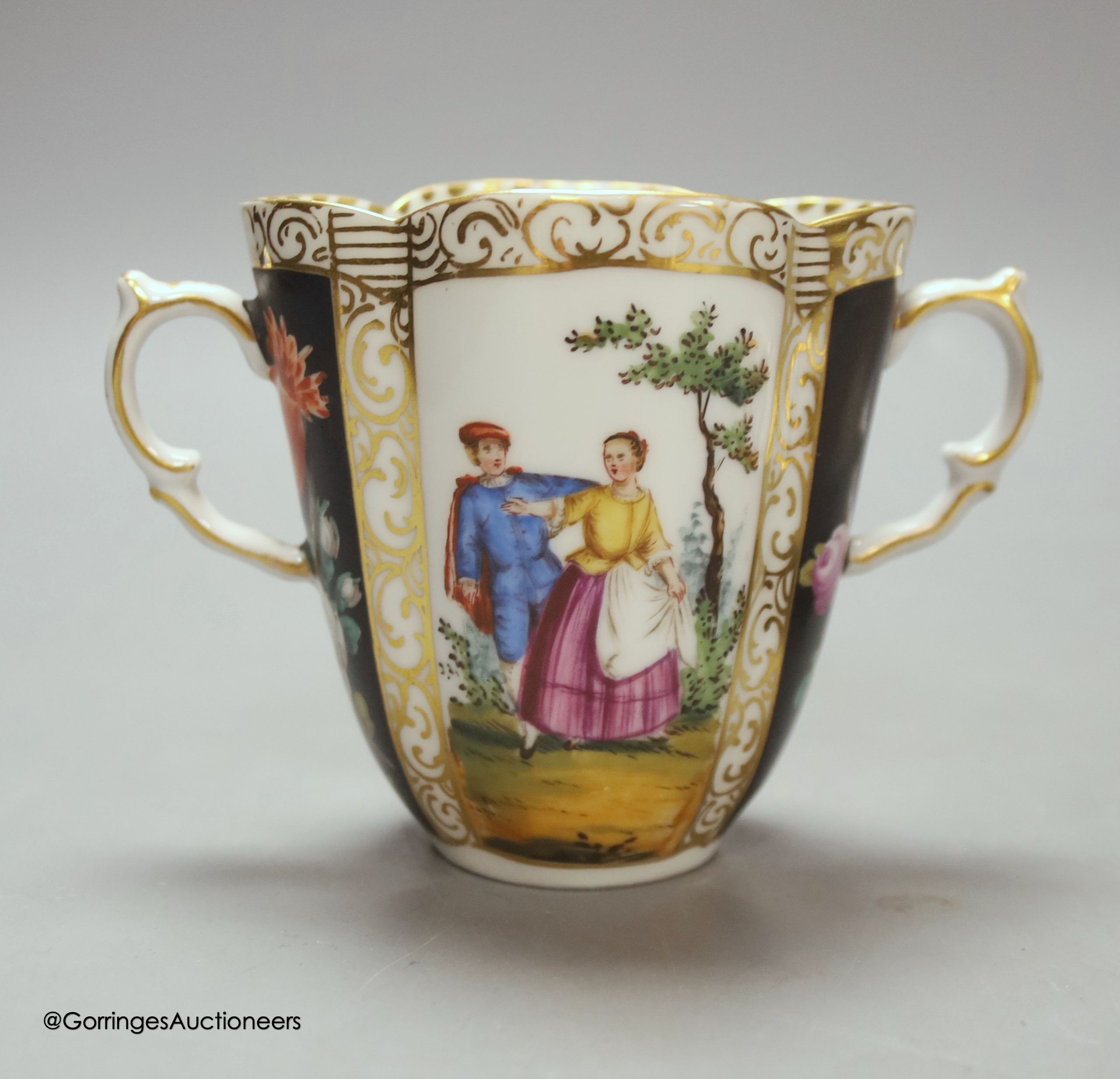 A Dresden two handled cup and saucer, height 8.5cm - Image 3 of 4