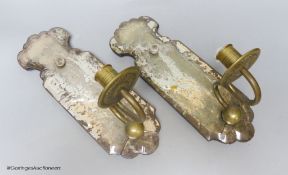 A pair of 18th century single sconce girandoles, with foiled back, length 31cm