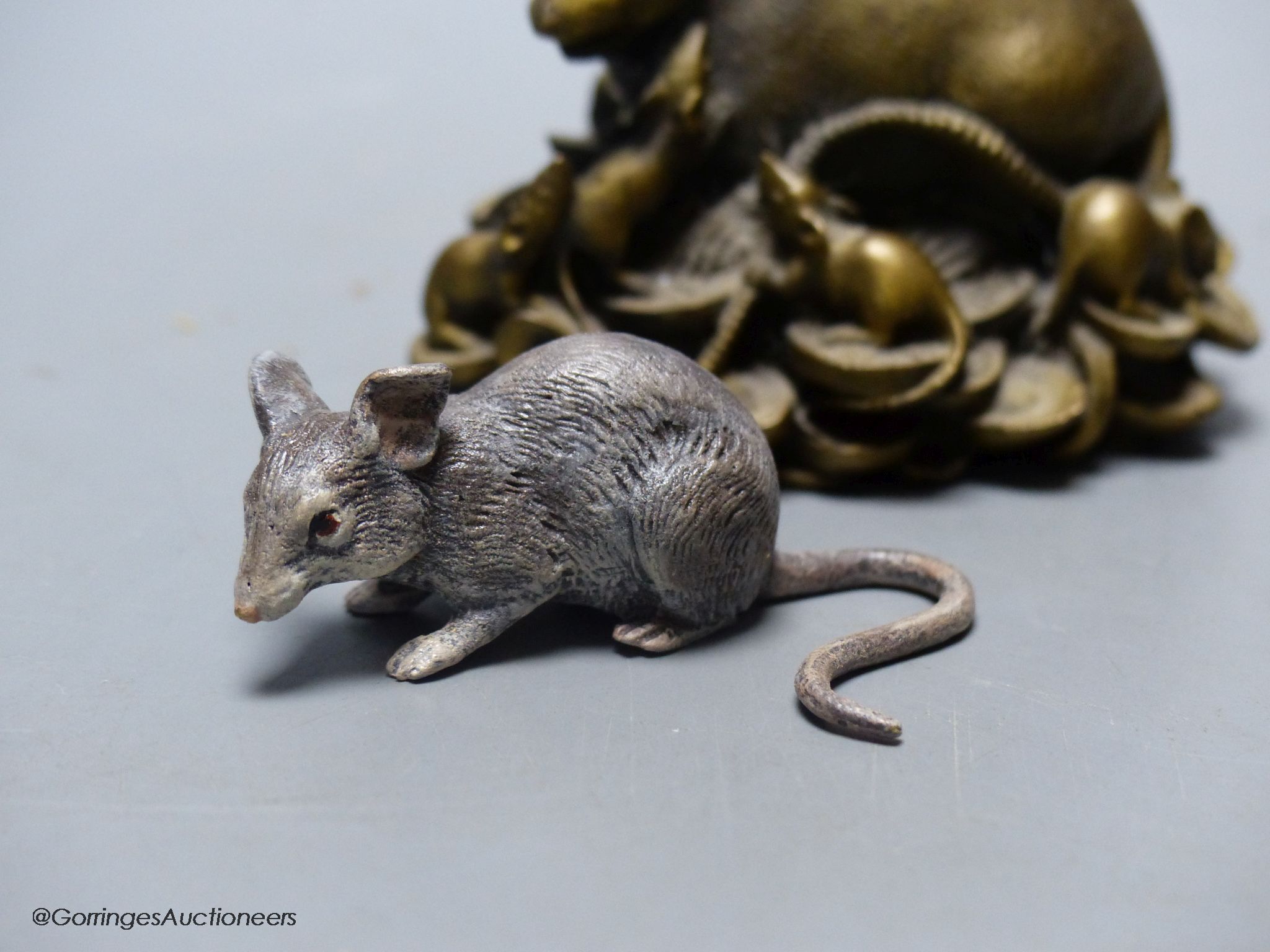 After Franz Bergmann, two cast bronze models of mice, a model of a bird, after Max le Verrier, - Image 3 of 6