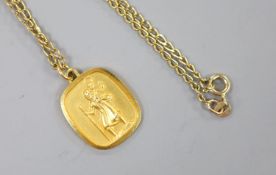 A 9ct yellow gold St Christopher pendant on 9ct yellow gold chain, 9.1g