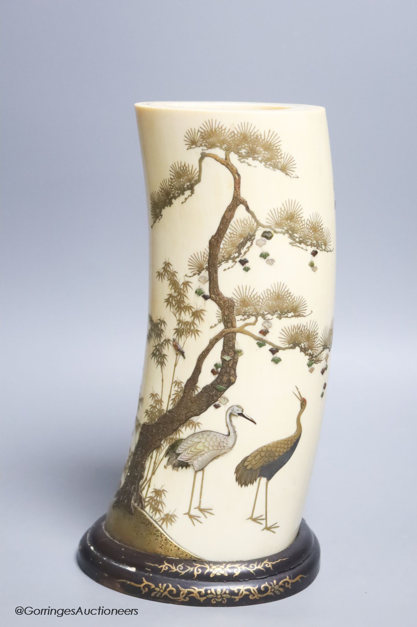 A Japanese Meiji period Shibayama ivory tusk vase, 28cm - Image 3 of 5