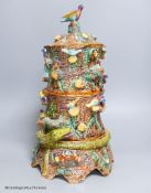 A Palissy style sectional pot pourri, signed Edward Coates, height 45cm