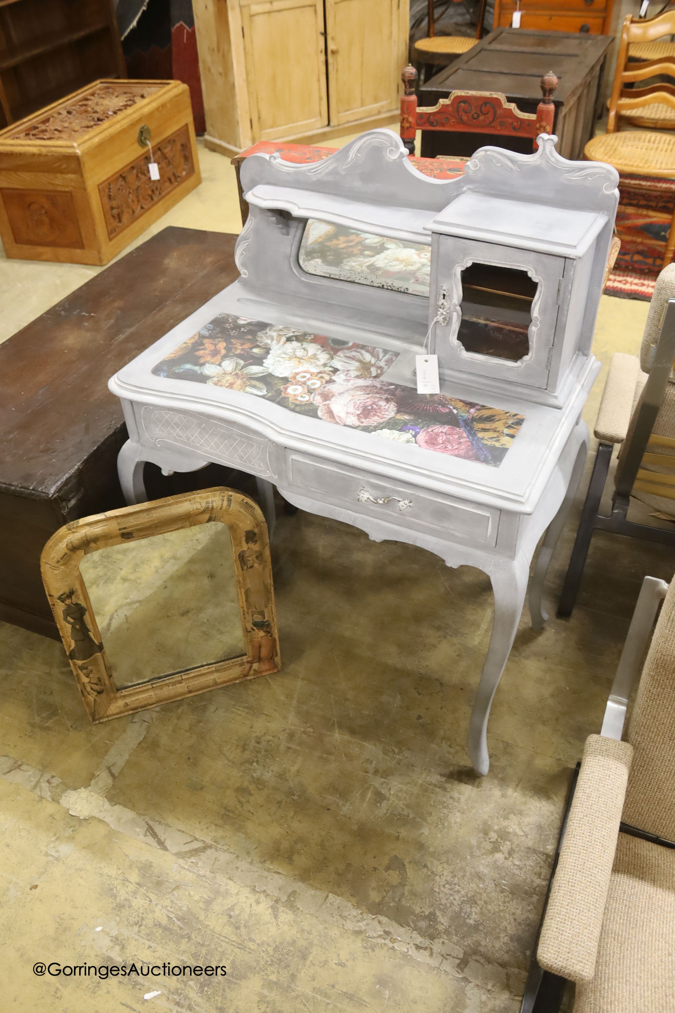 A Victorian later painted dressing table, width 75cm, depth 44cm, height 106cm together with a