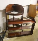 A George III mahogany two tier corner washstand, width 61cm, depth 42cm, height 106cm together with