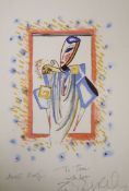 Zandra Rhodes, artist's proof print, costume design, signed in pencil and inscribed 'To Tom', 34 x