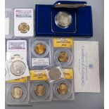 A collection of assorted American coins including modern missing edge lettering and copper tokens