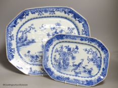 Two 19th century Chinese export blue and white meat dishes, largest 43cm