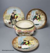 Three Royal Doulton plates and a Doulton Burslem salad bowl, diameter 21cm