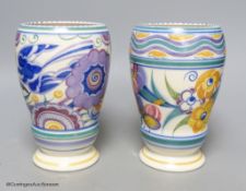 Two 1930's Poole Pottery polychrome vases, height 18cm
