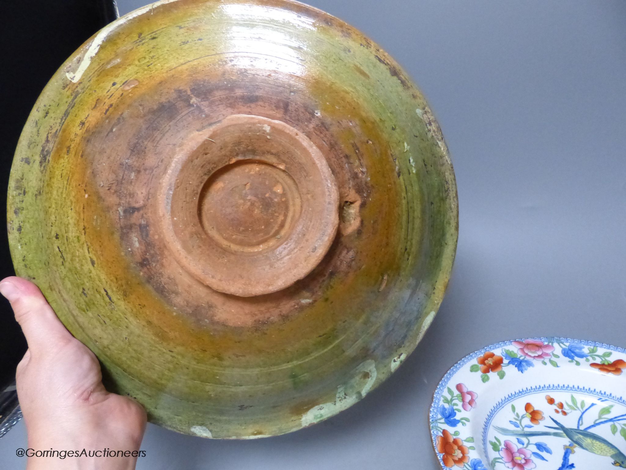 A Moroccan terracotta dish, an Ironstone dish, a green and white leaf dish, largest 30cm - Image 9 of 9